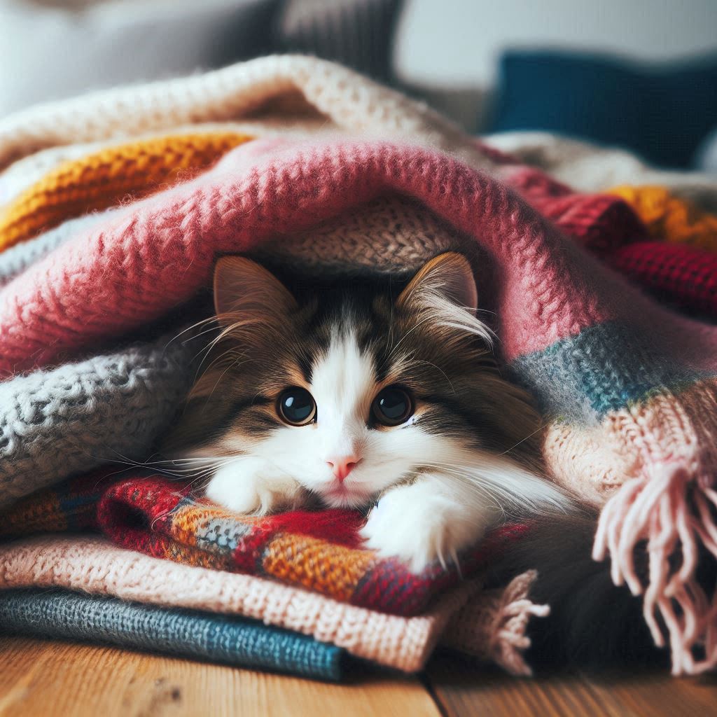 Cat Burrow Under Blankets